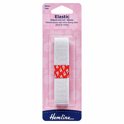 H635.20 Non-Roll Ribbed Elastic: 1m x 20mm: White..